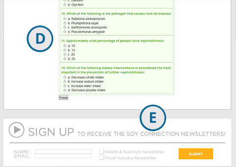 Screenshot of SoyConnection.com quiz page with callouts